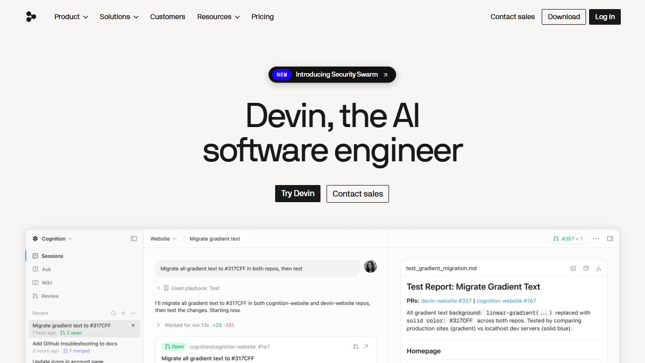 Devin homepage