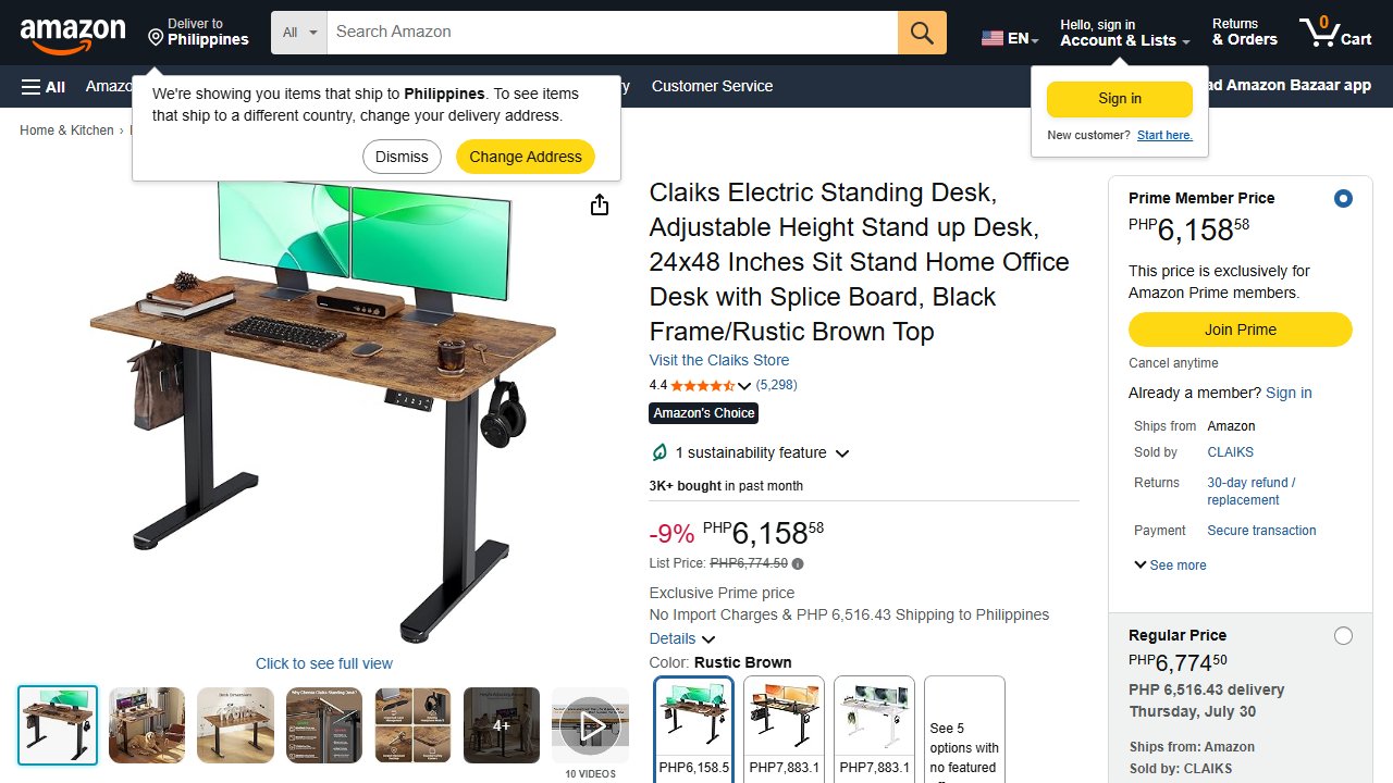 Claiks 48x24 Electric Standing Desk on Amazon