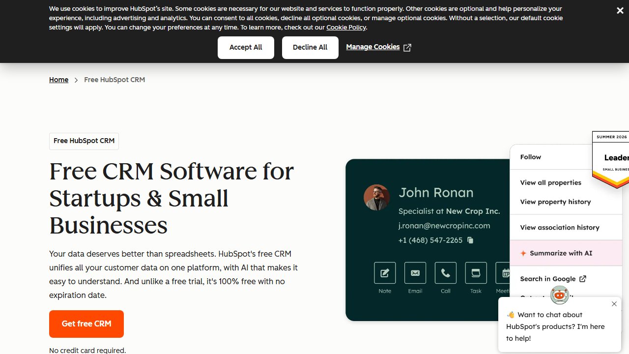 HubSpot CRM homepage