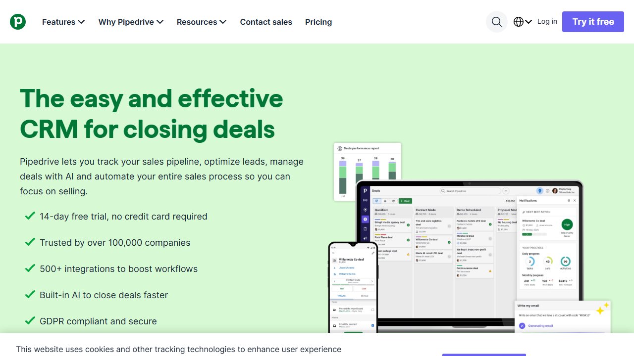 Pipedrive homepage