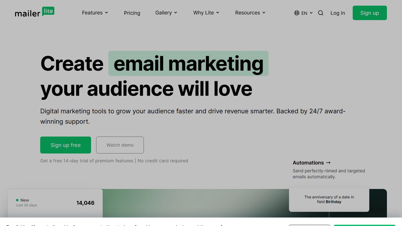 MailerLite homepage