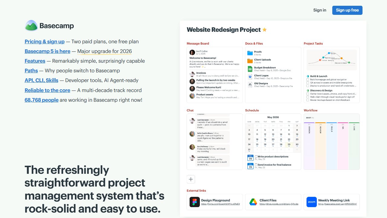Basecamp homepage
