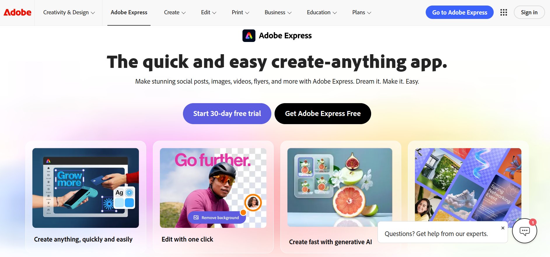 Adobe Express homepage