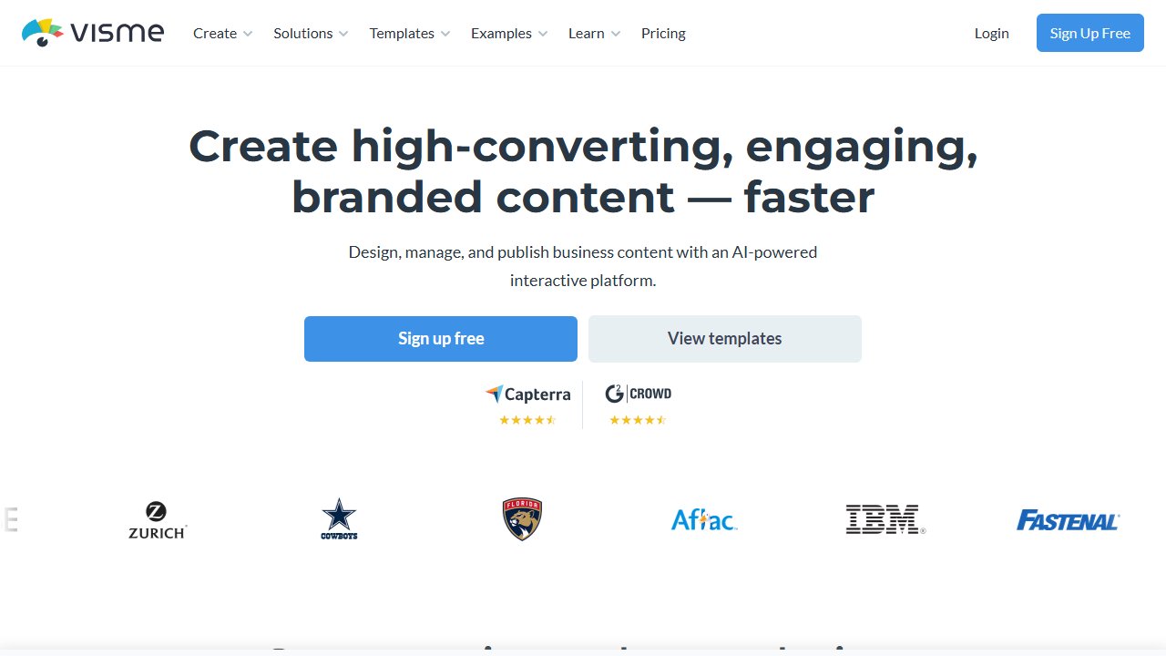Visme homepage