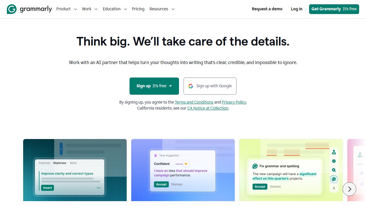 Grammarly homepage