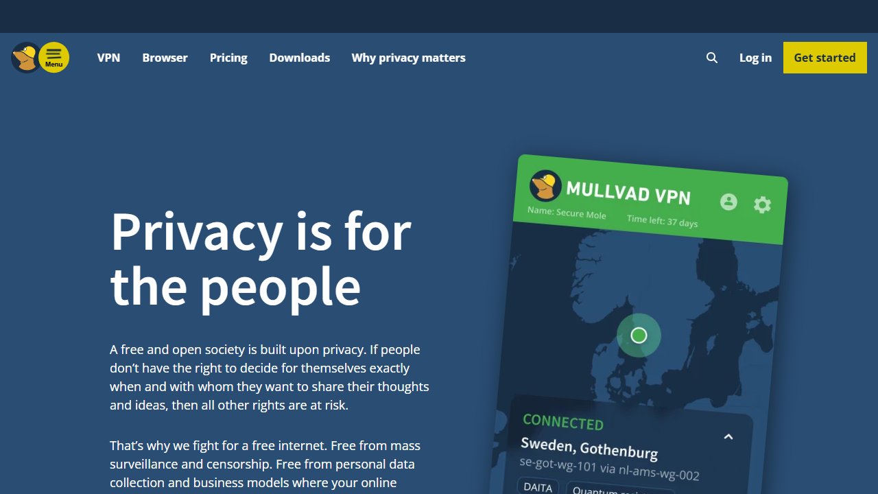Mullvad homepage