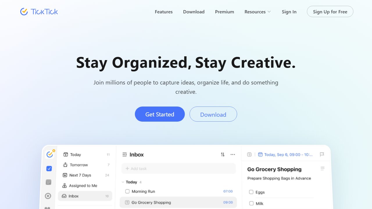 TickTick homepage