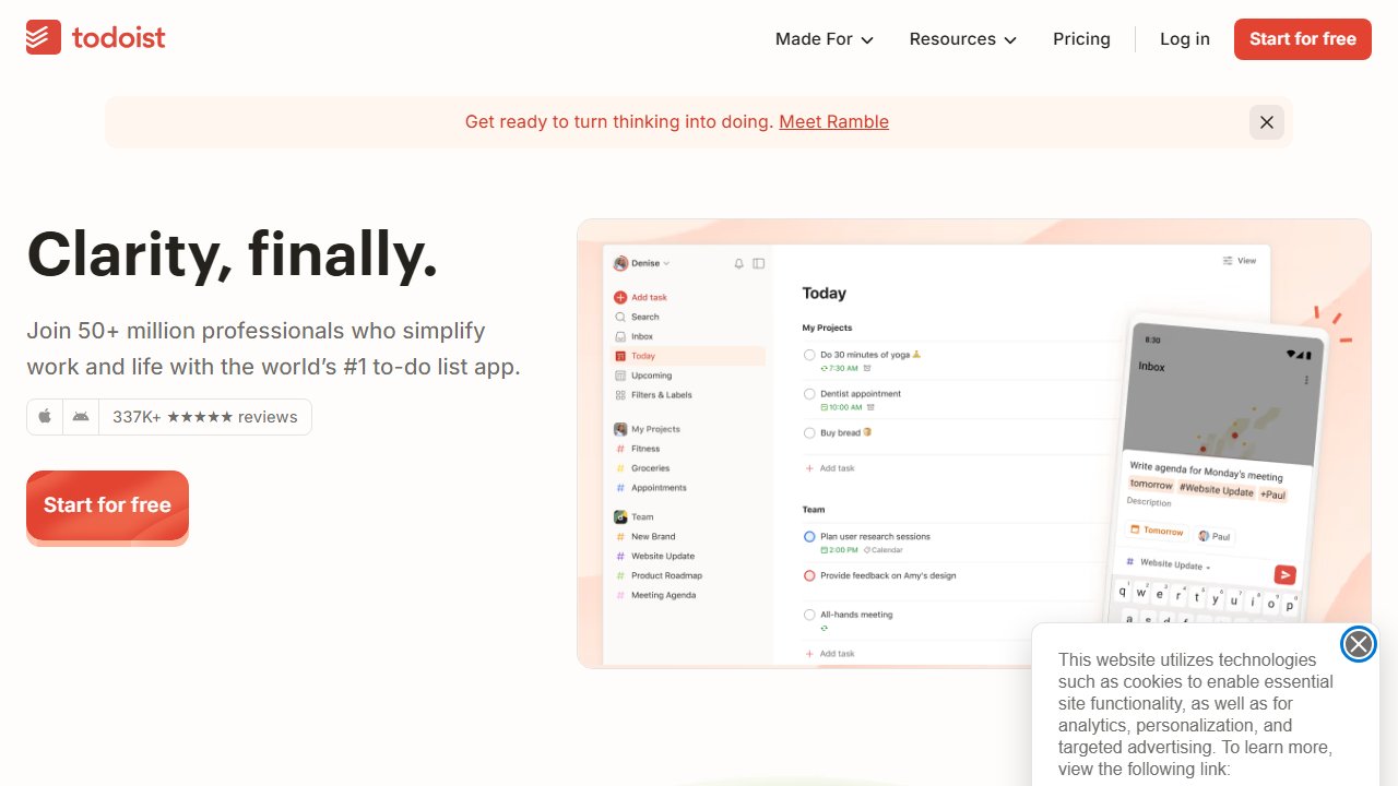 Todoist homepage