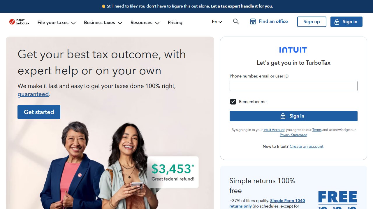 TurboTax homepage