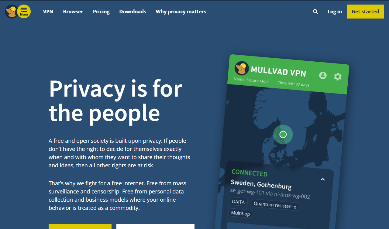 Mullvad homepage